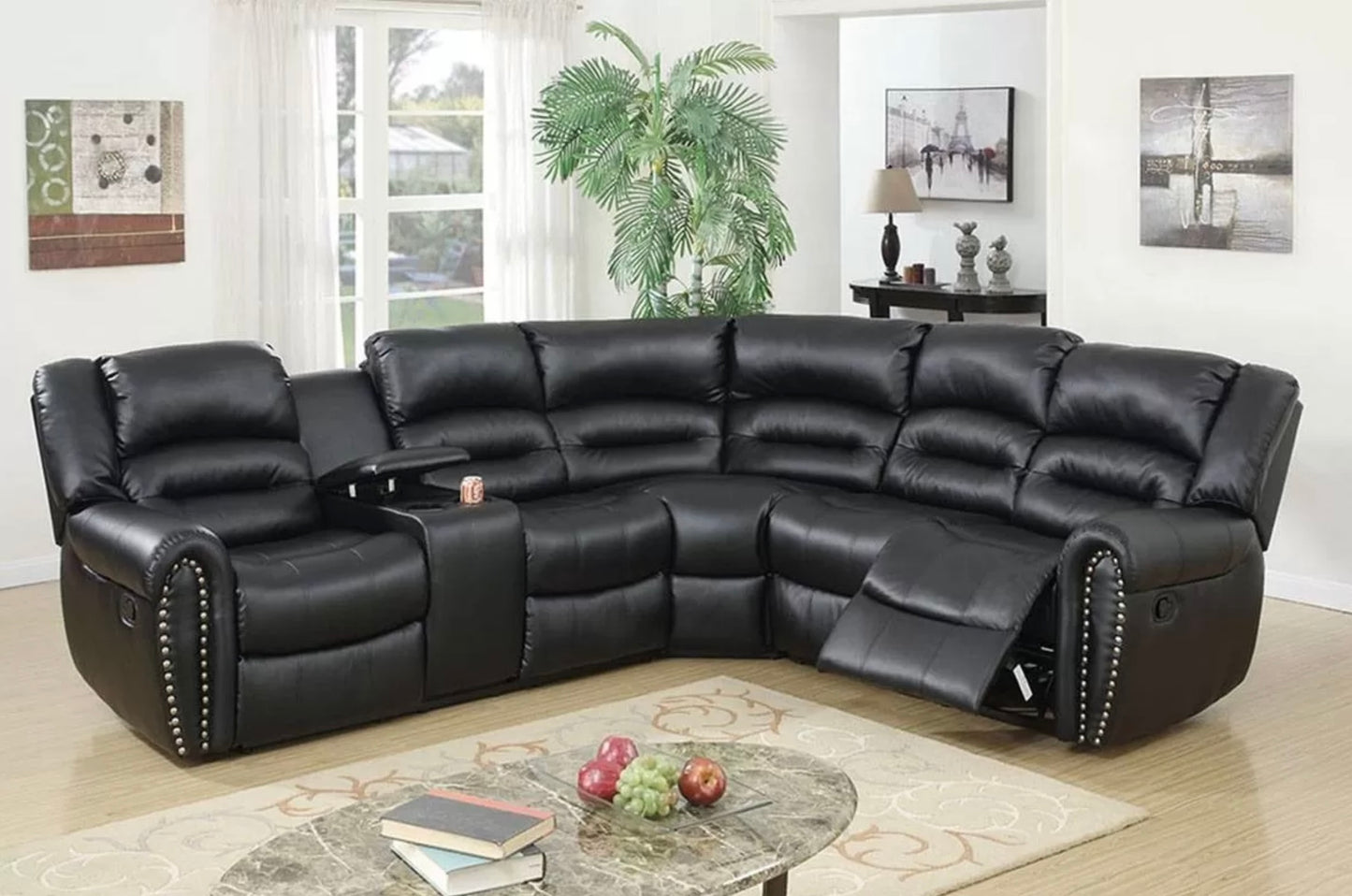 Century Leather Motion Sectional with Cup Holders