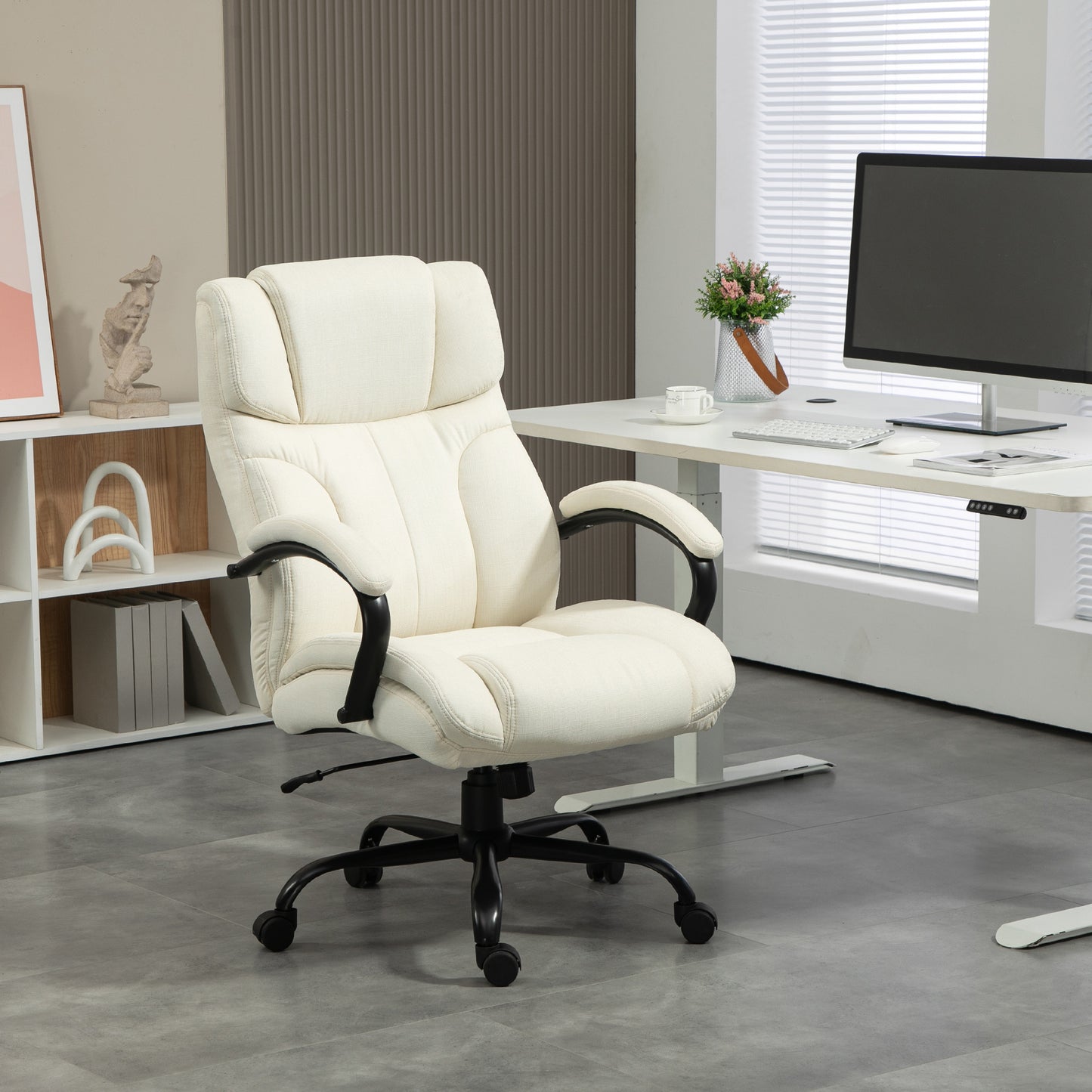 Vinsetto 500lbs Big and Tall Office Chair with Wide Seat, Cream White