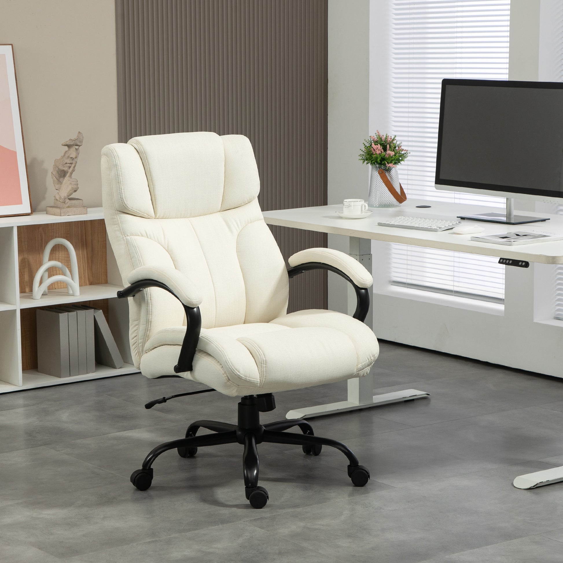 Vinsetto 500lbs Big and Tall Office Chair with Wide Seat, Cream White
