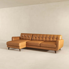 Allison Mid-Century Modern Tan Leather Sectional Sofa with Solid Wood Frame - detail view 6