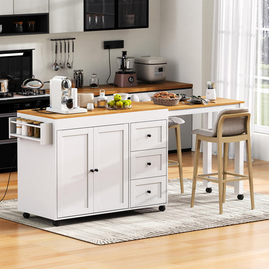K&k 74.8' Kitchen Island with Extendable Dining Table - White - primary color shot