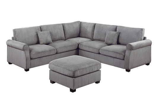 4pc Sectional Set Matching Pillow Cocktail Ottoman Corner Wedge Right And Left Arm Loveseat Corduroy Upholstered Fog Finish Primary Living Room - detail view 2