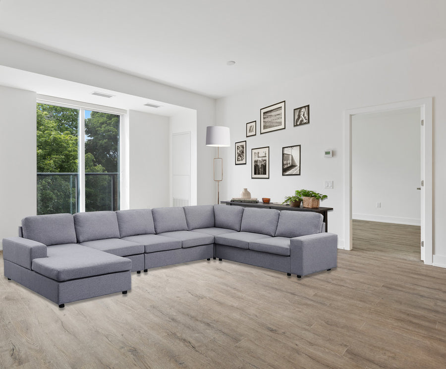 Hayden 146.5' Light Gray Linen 7 Seat Reversible Modular Sectional Sofa Chaise - primary color shot