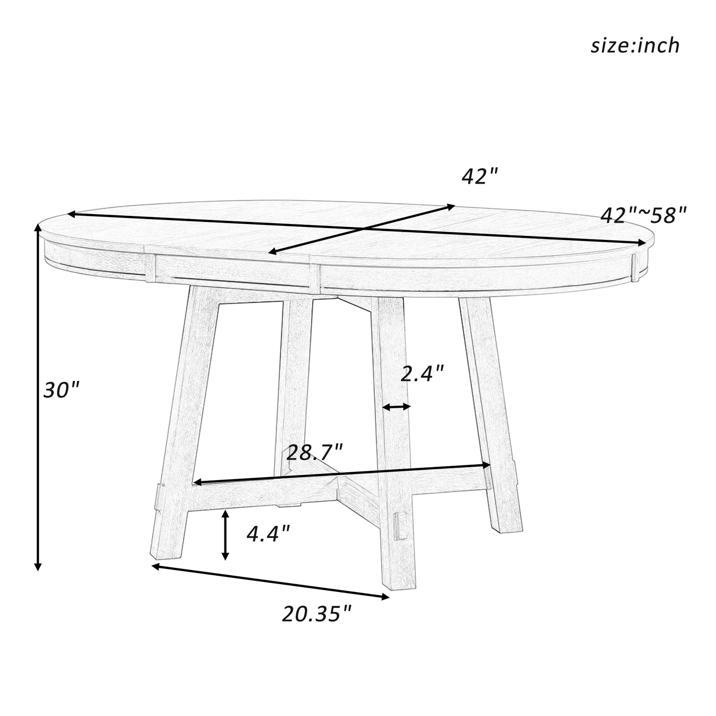 TREXM Farmhouse Round Extendable Dining Table with 16' Leaf Wood Kitchen Table (oak Natural Wood + Antique White) - Oak & Natural - detail view 3