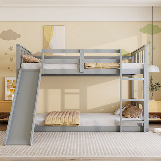Twin over Twin Bunk Bed with Slide and Ladder - Gray - primary color shot