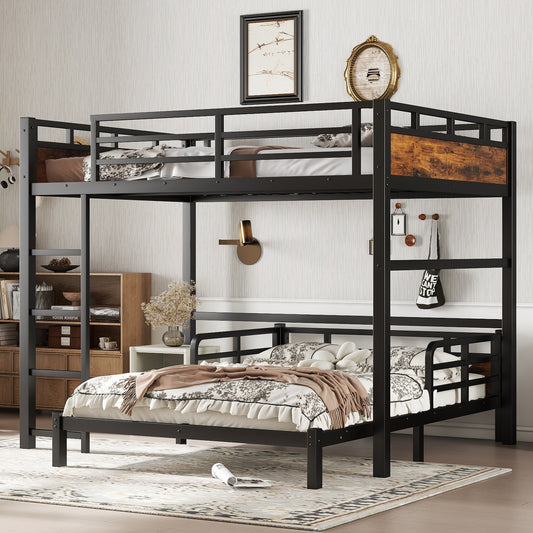 Full over Full Metal Bunk Bed/metal Loft Bed and Metal Platform Beds - Black+vintage - primary color shot