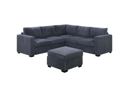 Beautiful 4-Piece Sectional Set W/ Ottoman Dark Gray One Arm Loveseat Corner Wedge Corduroy Upholstered Plush Couch - detail view 2
