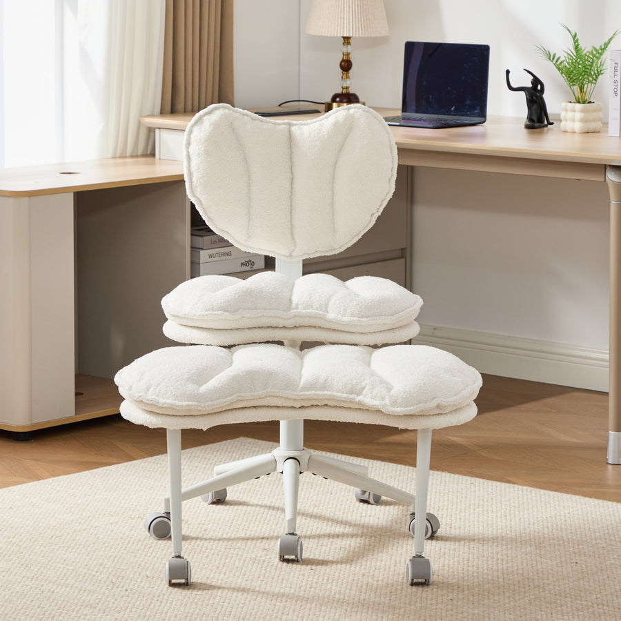 Ivory Boucle Office Chair with Wood Legs