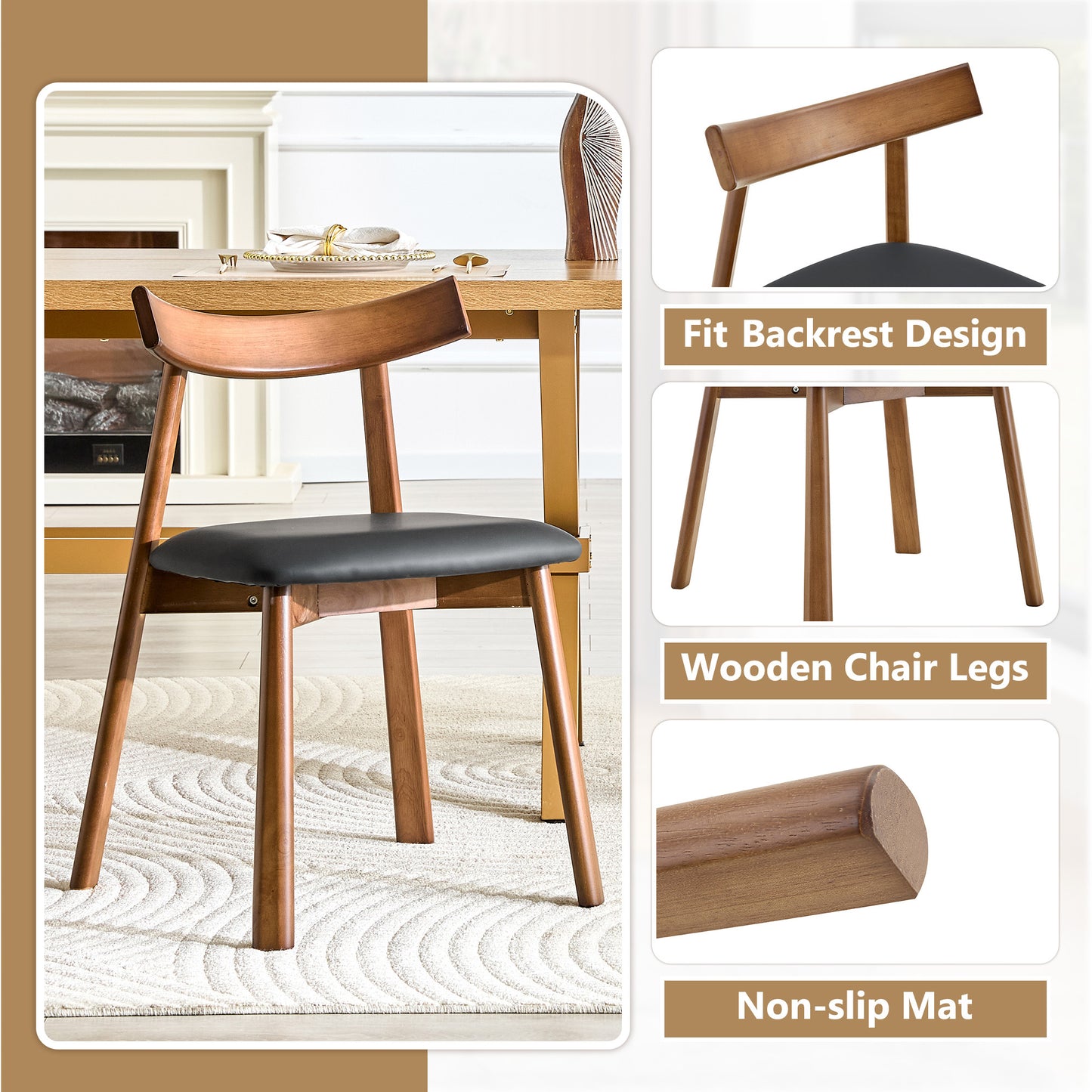 Black Wood Dining Chairs with Gold Legs (set of 2) - detail view 4