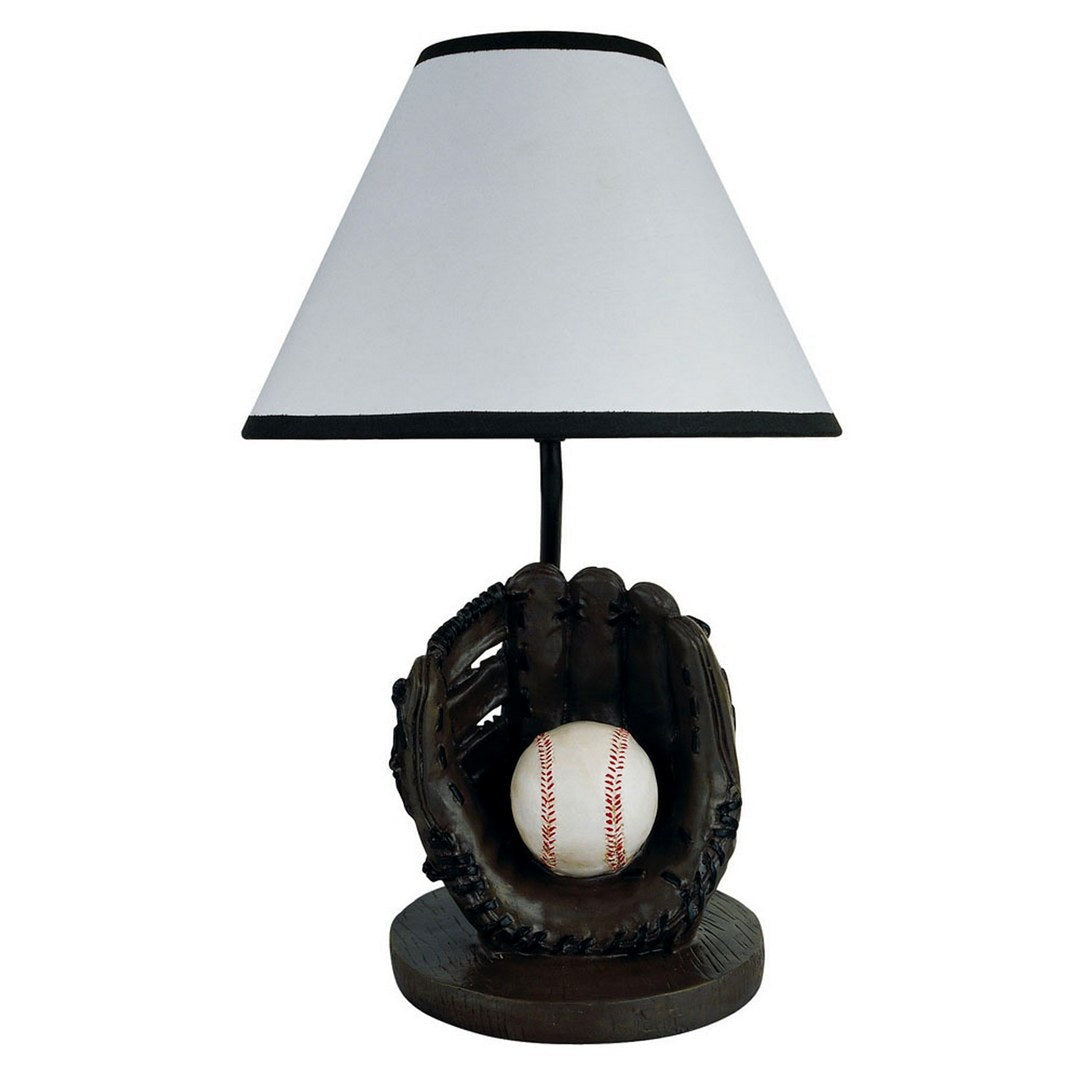 15' Tall Polyresin Accent Table Lamp, Baseball Shaped, Cone Linen Shade