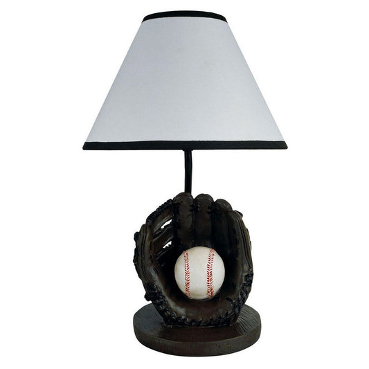 15' Tall Polyresin Accent Table Lamp, Baseball Shaped, Cone Linen Shade