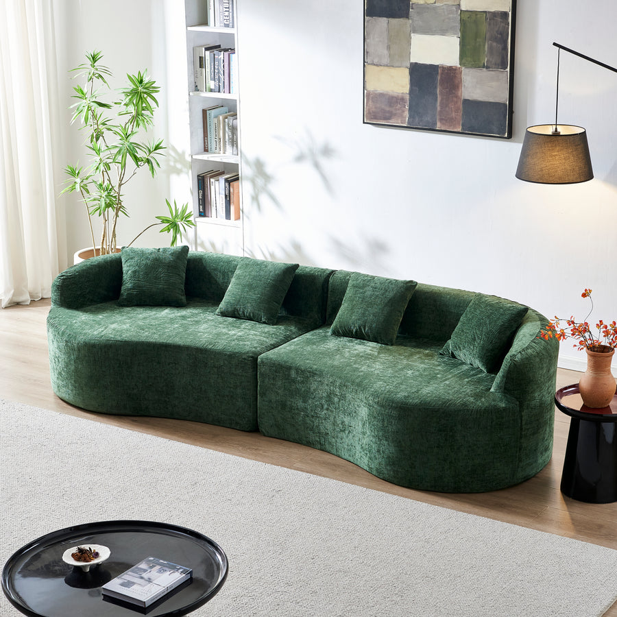 111'L Curved Boneless Cloud Sofa, Chenille Fabric Compressed Couch with High-Density Foam, No Assembly Needed, Green Sofa for Living Room Apartment - primary color shot
