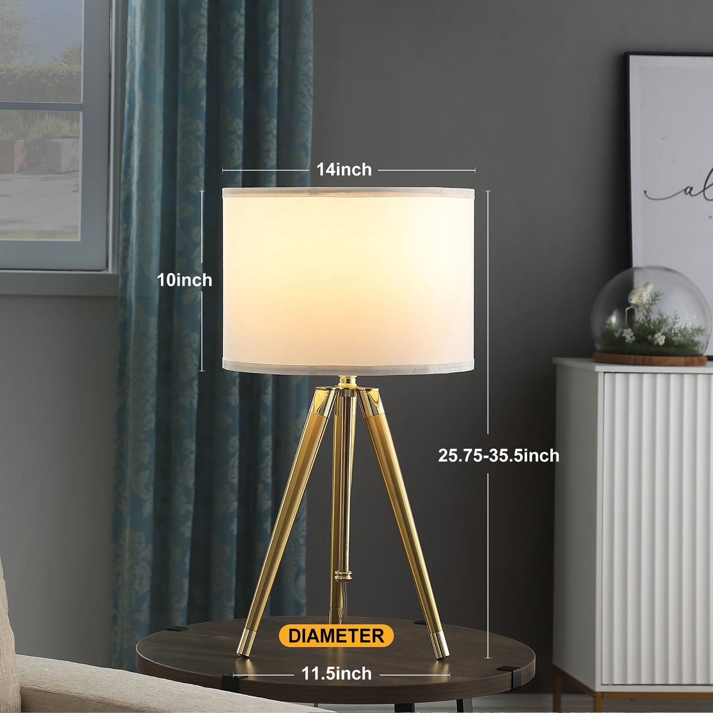 Adjustable Height Brass/Shiny Gold Modern Tripod Table Lamp
