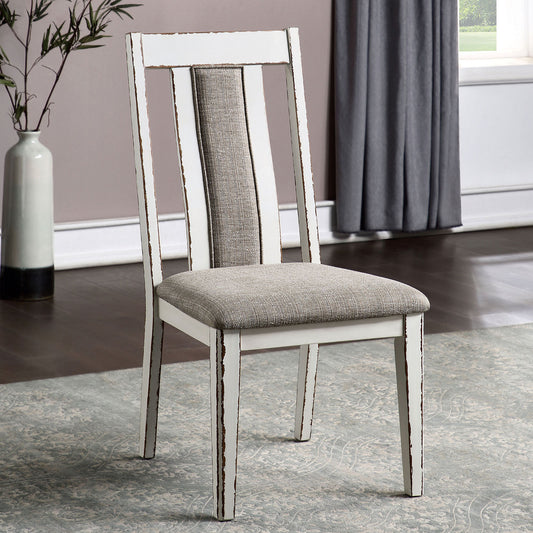 Margot Farmhouse Dining Side Chairs in Weathered White with Gray Upholstered Seat Set of 2