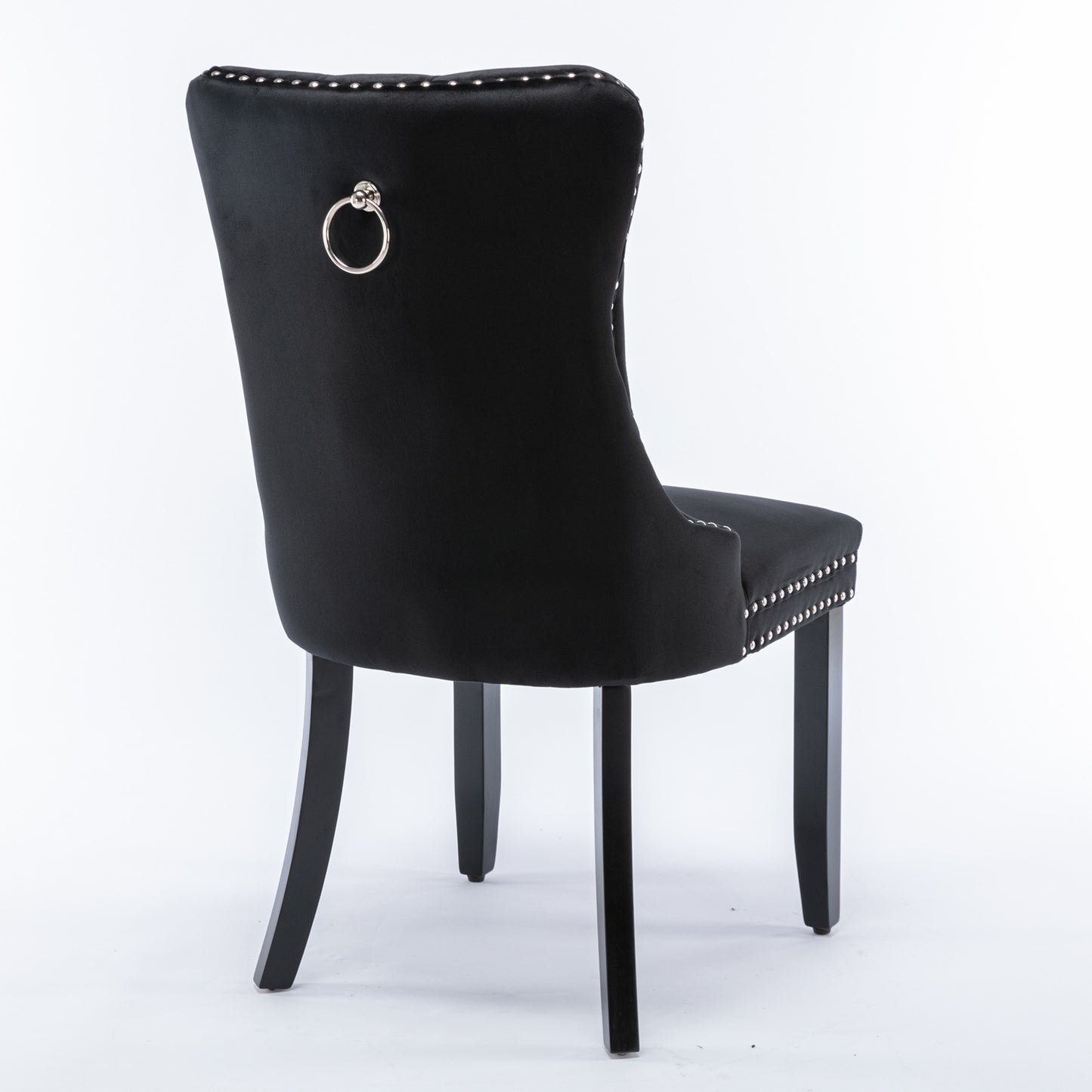 Niki Modern Velvet Side Chair with Nailhead Trim & Black Leg Set of 2 Black