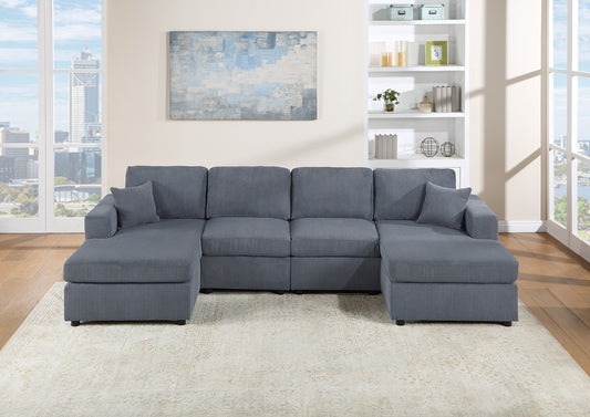 Stunning Modern Dark Gray 2pc Sectional Set Corduroy Couch LAF And RAF Chaise Armless Loveseat Living Room Furniture - primary color shot