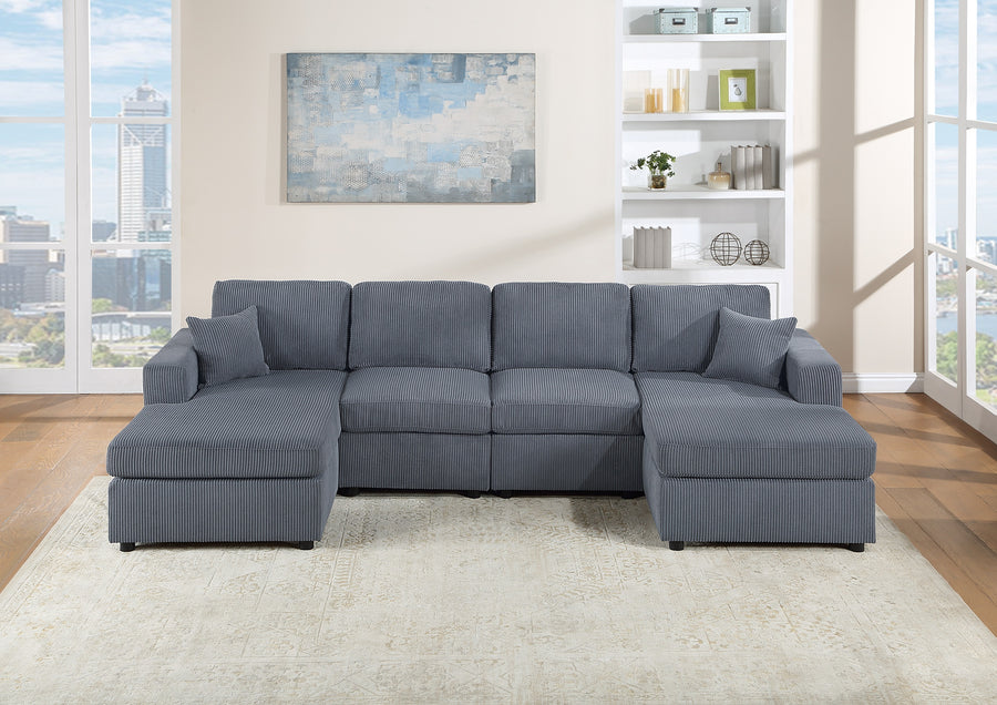 Stunning Modern Dark Gray 2pc Sectional Set Corduroy Couch LAF And RAF Chaise Armless Loveseat Living Room Furniture - primary color shot