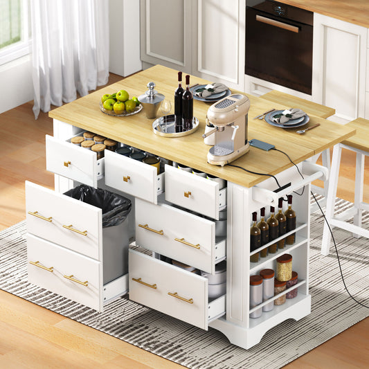 K&k Kitchen Island with 6 Drawers - White - primary color shot