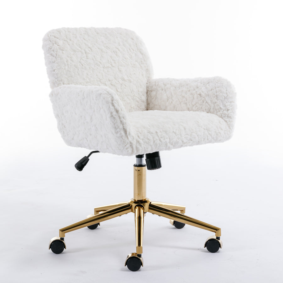 Beige Velvet Office Chair with Gold Legs