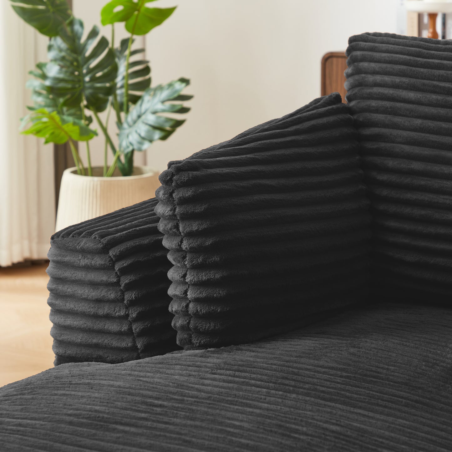 Oversized Corduroy Chaise Lounge Chair Indoor - Black - detail view 3