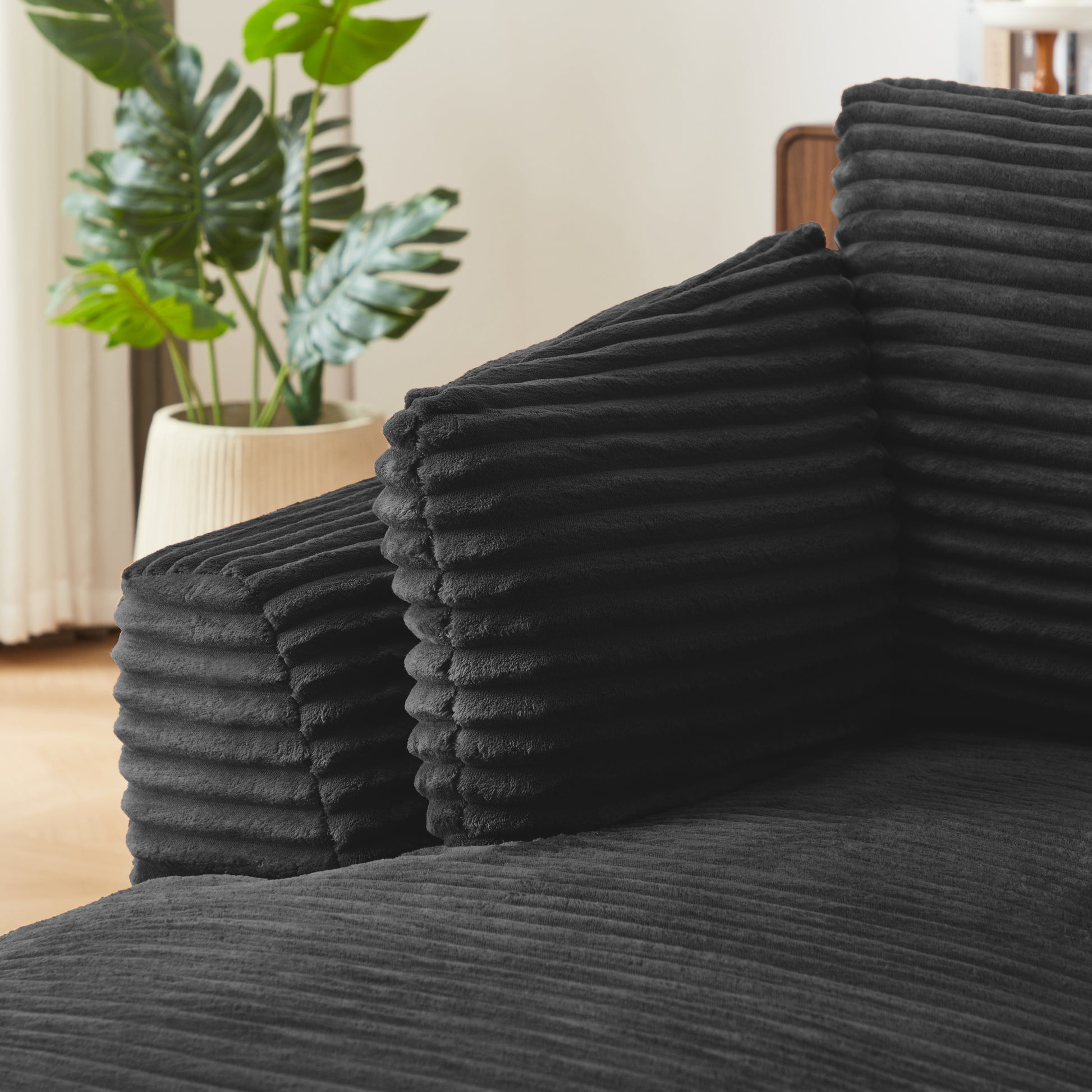 Oversized Corduroy Chaise Lounge Chair Indoor - Black - detail view 3