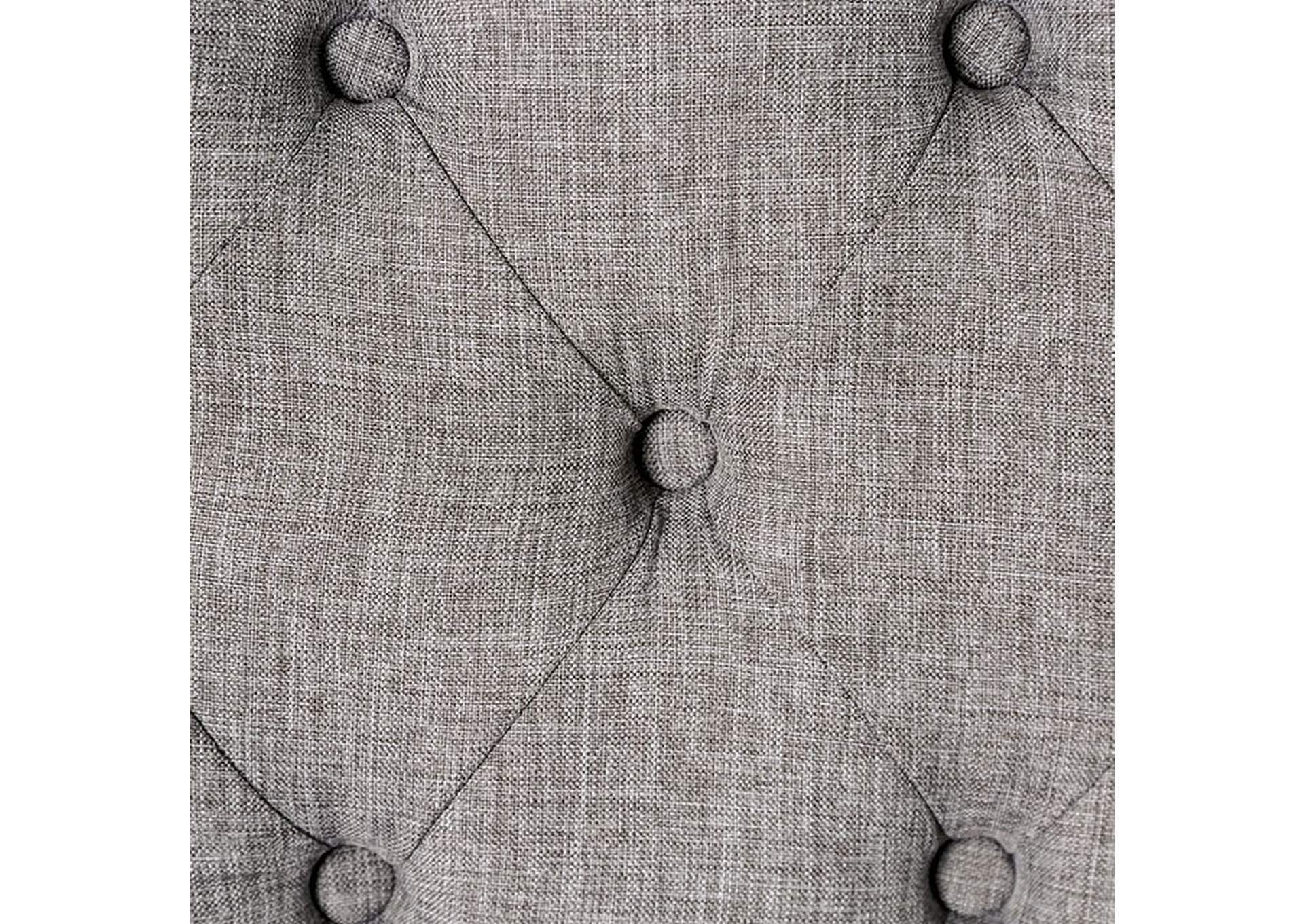 Madeline Button Tufted Linen Side Chairs with Antique Black Legs, Gray