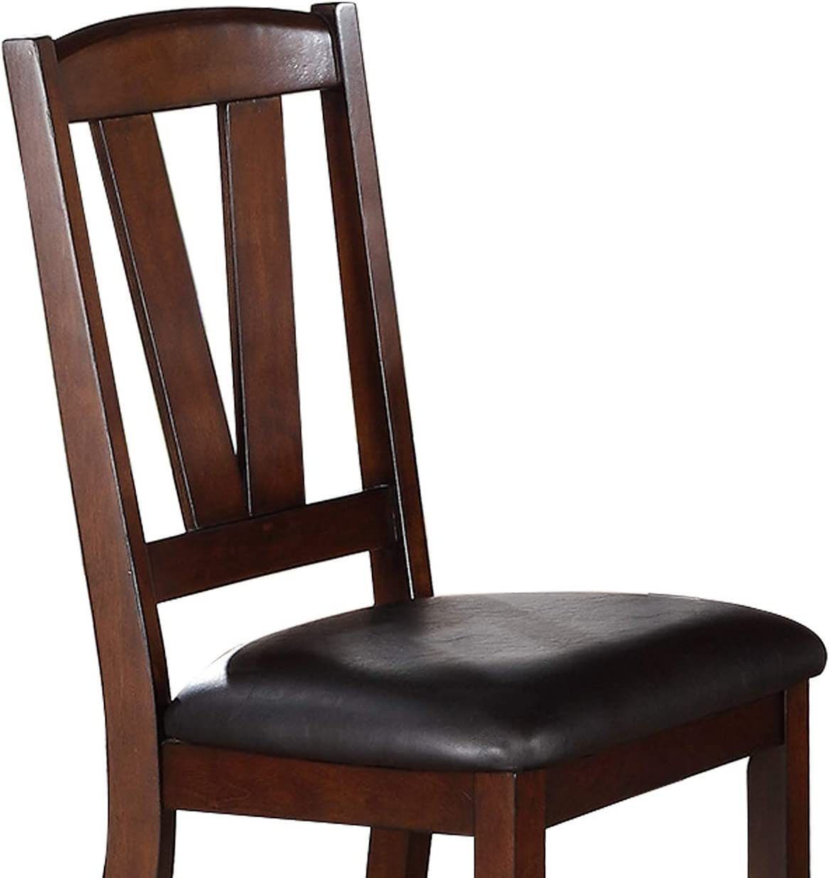 Lester Solid Wood Side Chairs in Dark Walnut with Espresso Leatherette Seats Set of 2