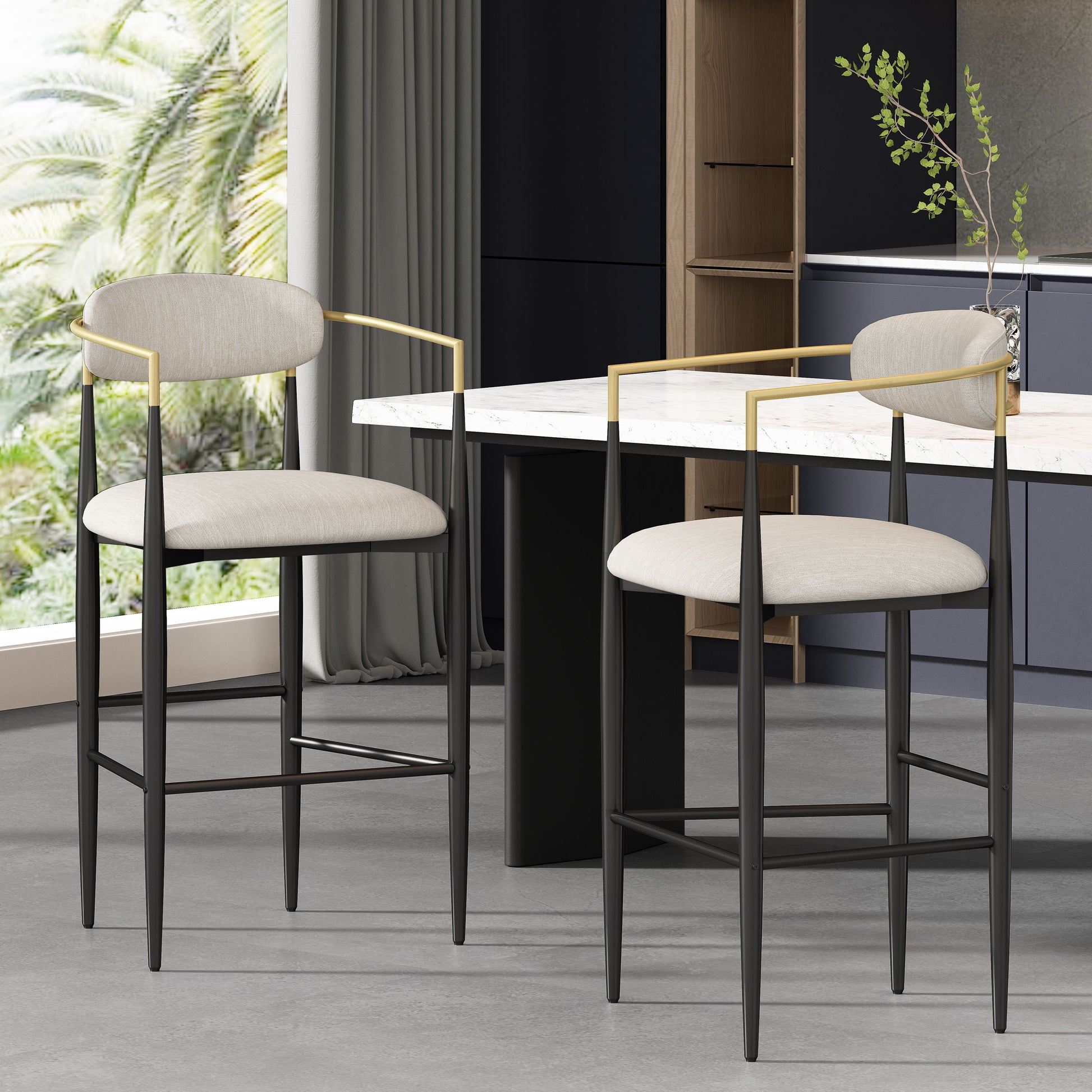 Ethel Modern 29" Bar Stools, Beige & Brown