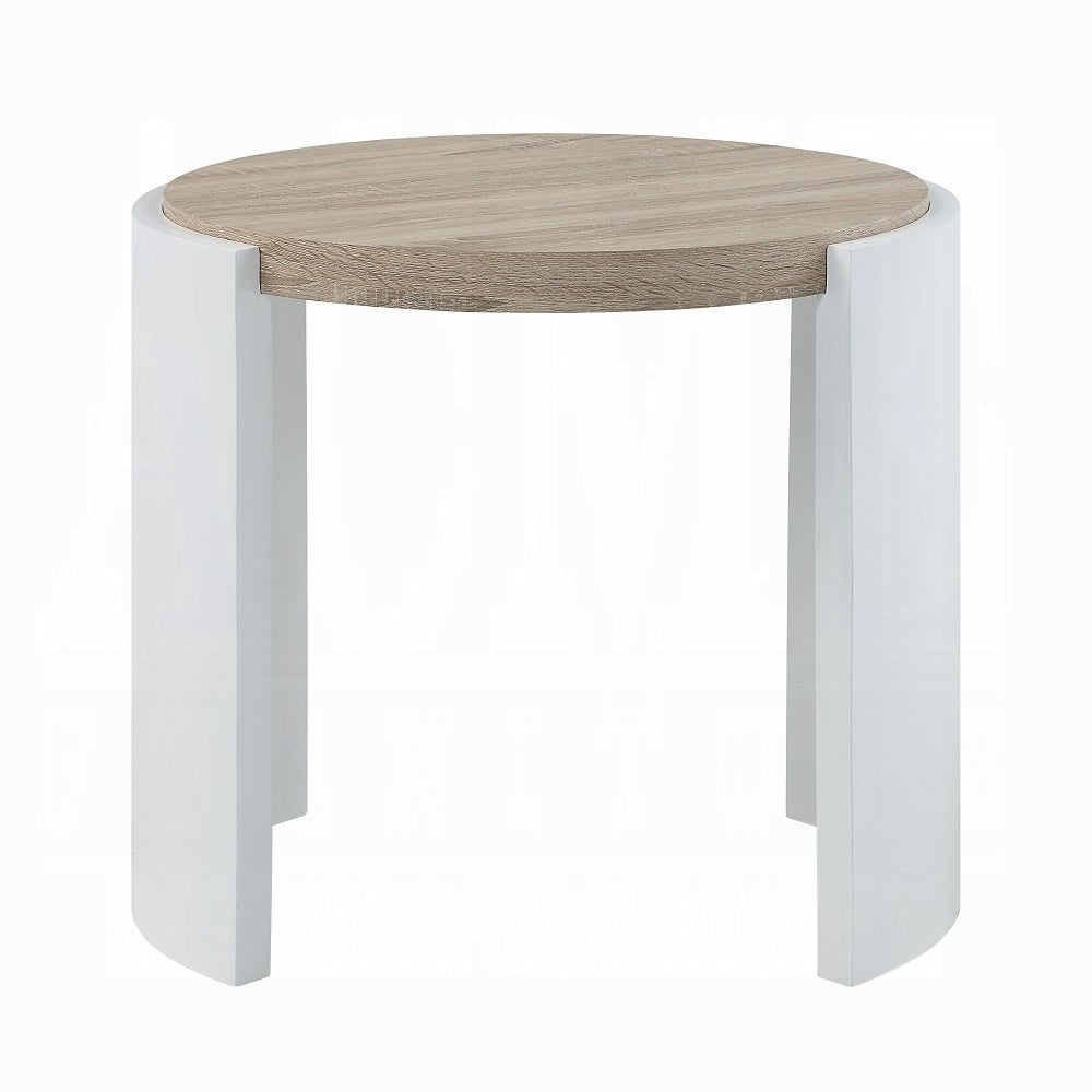 Oriel Oak and White High Gloss End Table with Sled Base