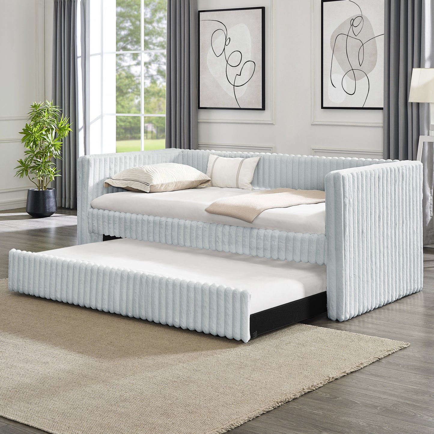 Belton Modern Upholstered Daybed Trundle – Gray