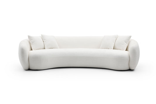 5-Seater White Boucle Curved Sofa