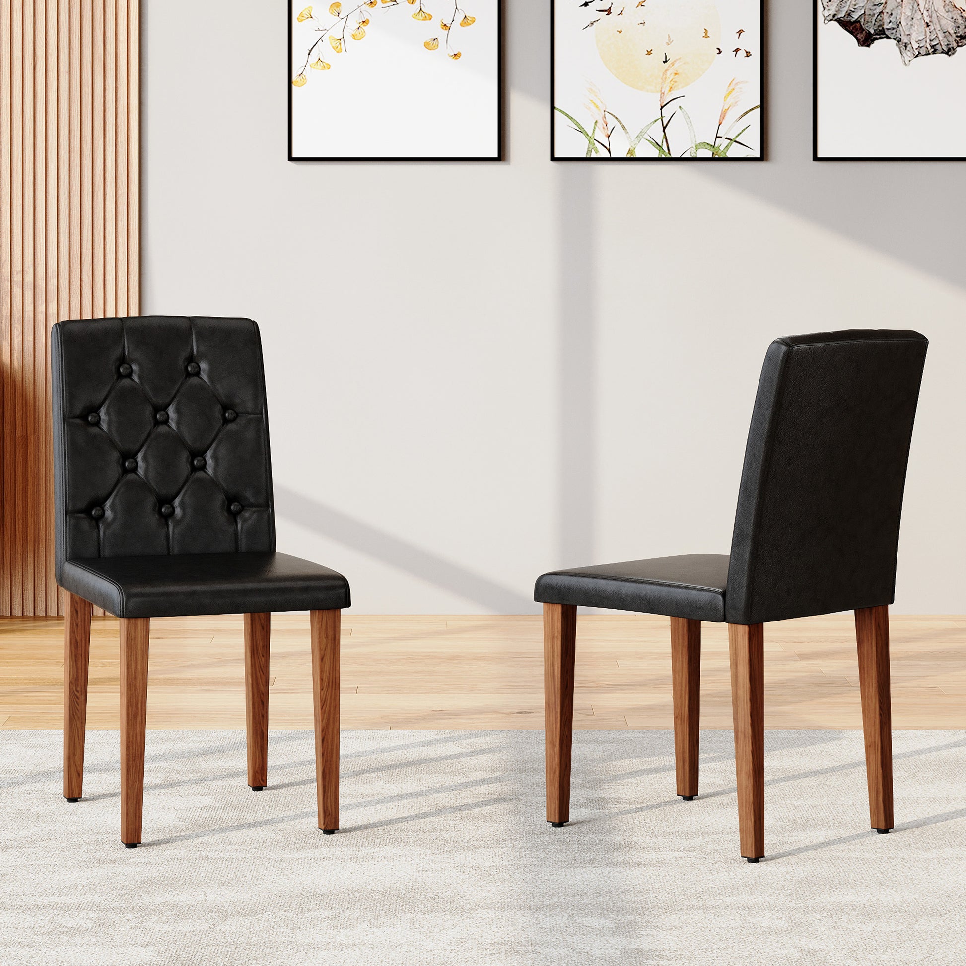 Black Upholstered Fabric Dining Chairs with Black Legs (set of 2) - primary color shot