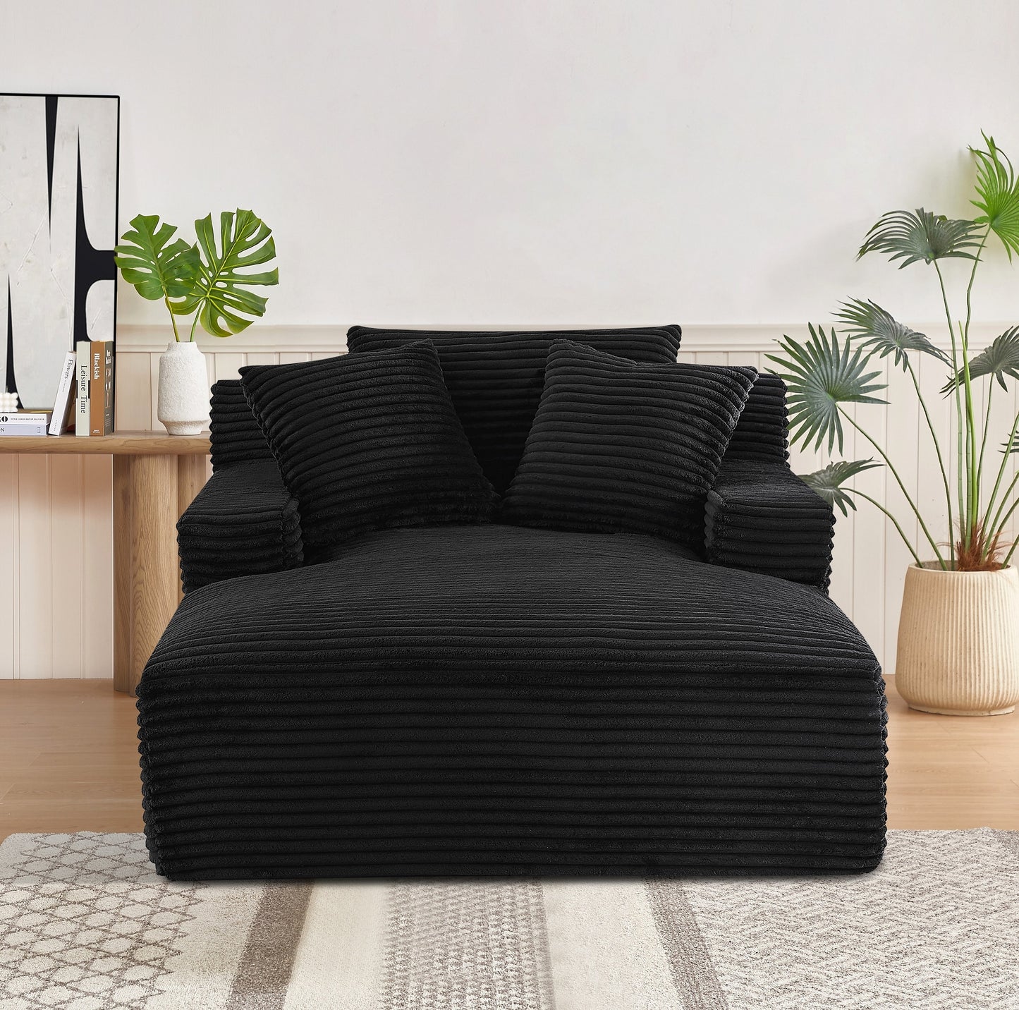 Cloudline Oversized Chaise Lounge Chair in Soft Corduroy - Black - detail view 3
