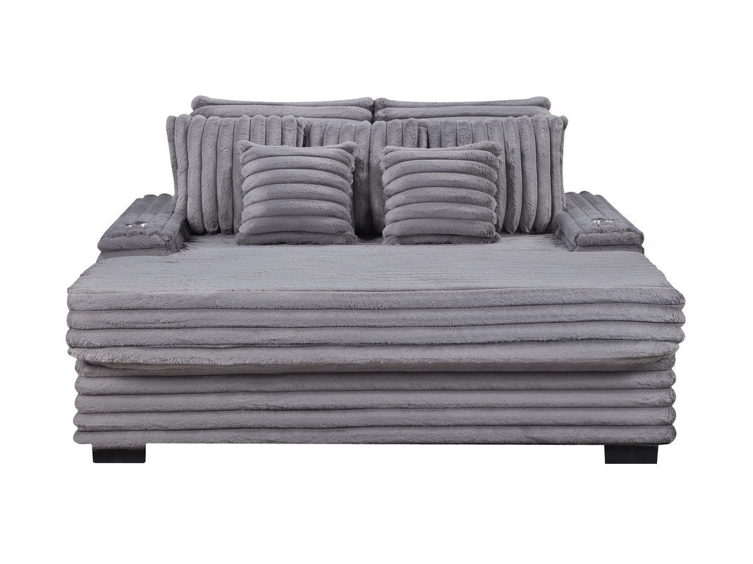 Melodia 67'w Gray Corduroy Oversized Sofa Chaise Lounge Chair with Cupholders & USB Charging Port - detail view 3