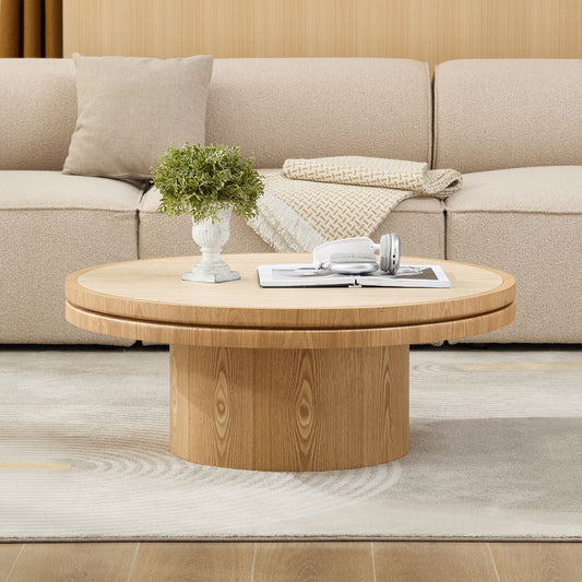 35" Coffee Table Sintered Stone Tabletop with Sturdy MDF Pedestal - Natural - detail view 2