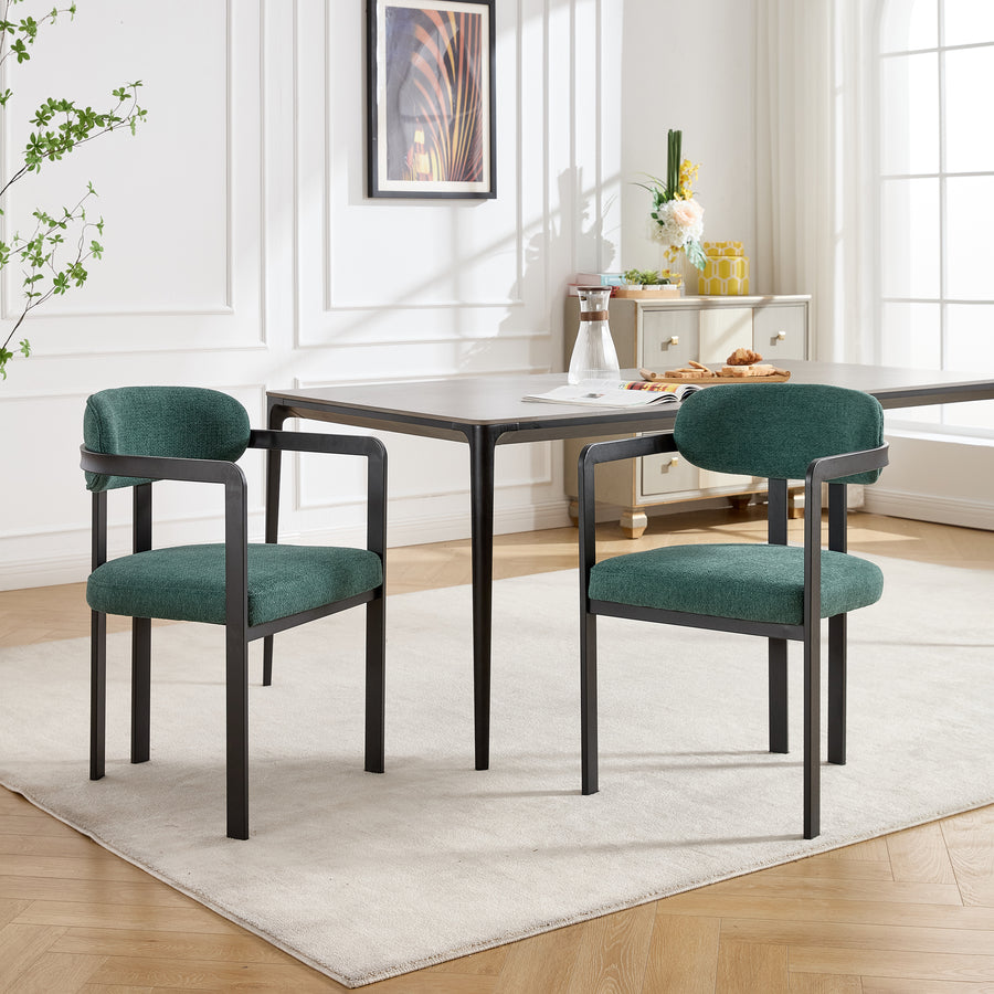 Liora Bouclé Dining Chairs with Black Metal Frame (Set of 2) - Green