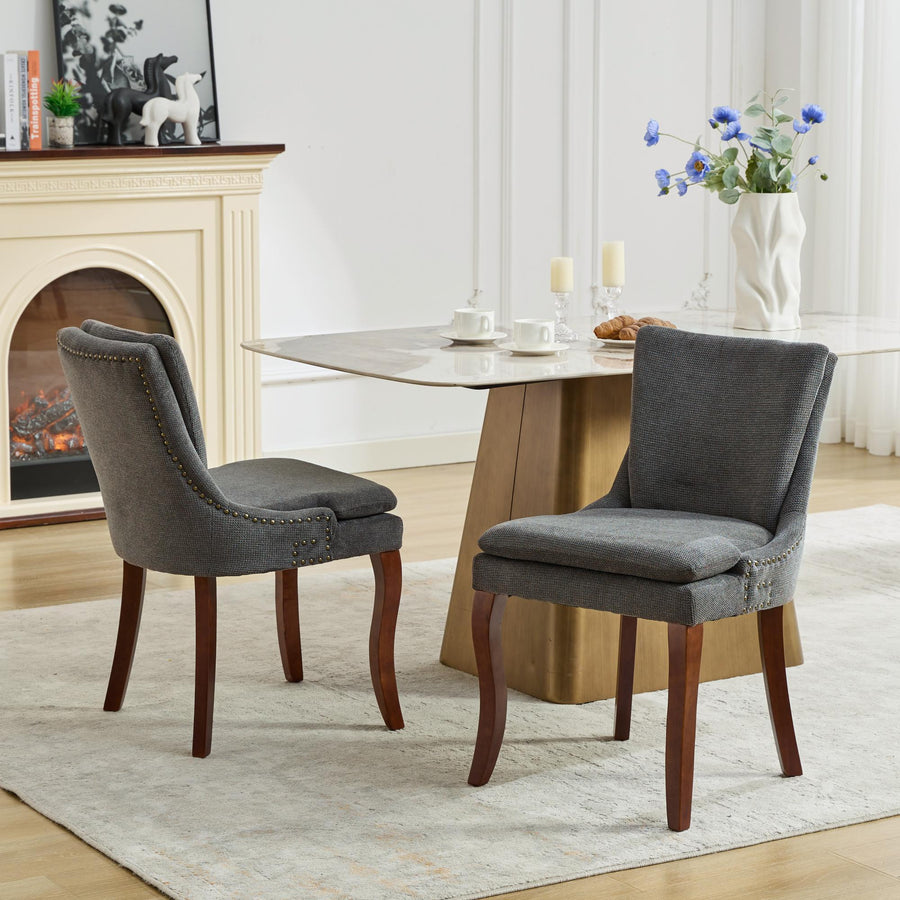 Gray Chenille Dining Chairs with Wood Legs (Set of 2)
