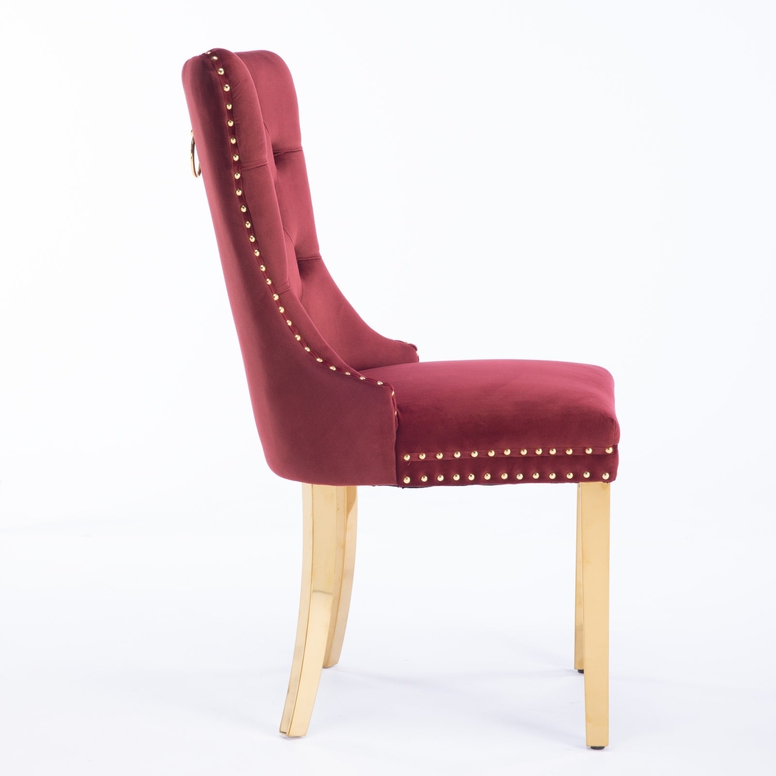 Niki Modern Velvet Side Chair with Nailhead Trim & Gold Leg Set of 2 Burgundy
