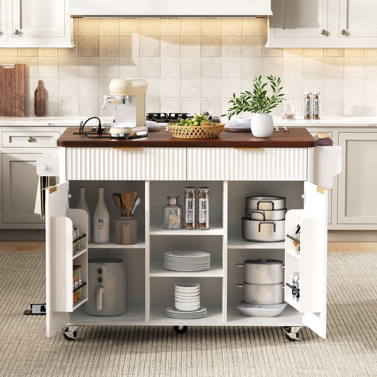 K&k 52' Fluted Kitchen Island with Drop Leaf - White - detail view 2