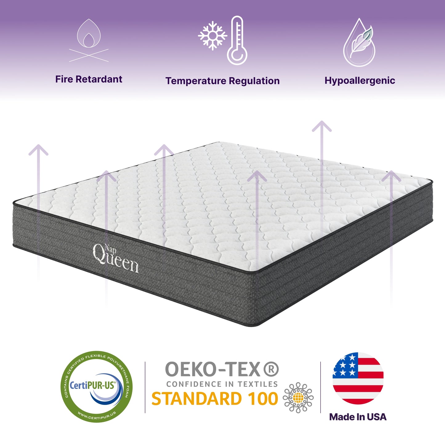 NapQueen Victoria 10 Inch Twin-XL Cooling Gel Hybrid Mattress in Grey+White Foam+Spring, Designed for Pressure Relief and Motion Isolation