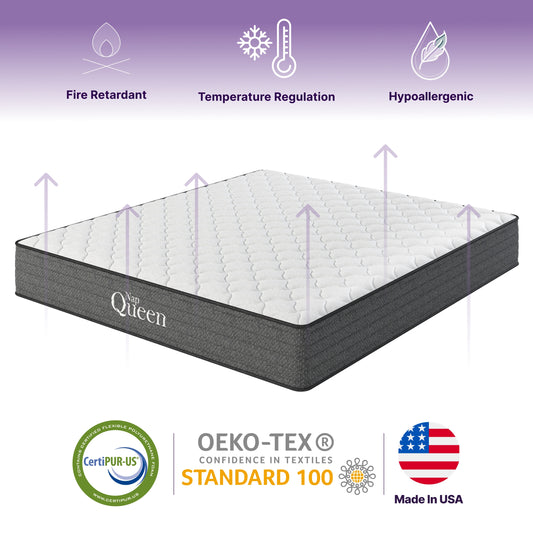 NapQueen Victoria 10 Inch Twin-XL Cooling Gel Hybrid Mattress in Grey+White Foam+Spring, Designed for Pressure Relief and Motion Isolation