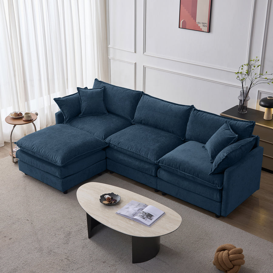 105' Modular Sectional Couch,Upholstered Soft Chenille Fabric Sofa,3 Seater with Ottoman L Shape Sofa Blue - primary color shot