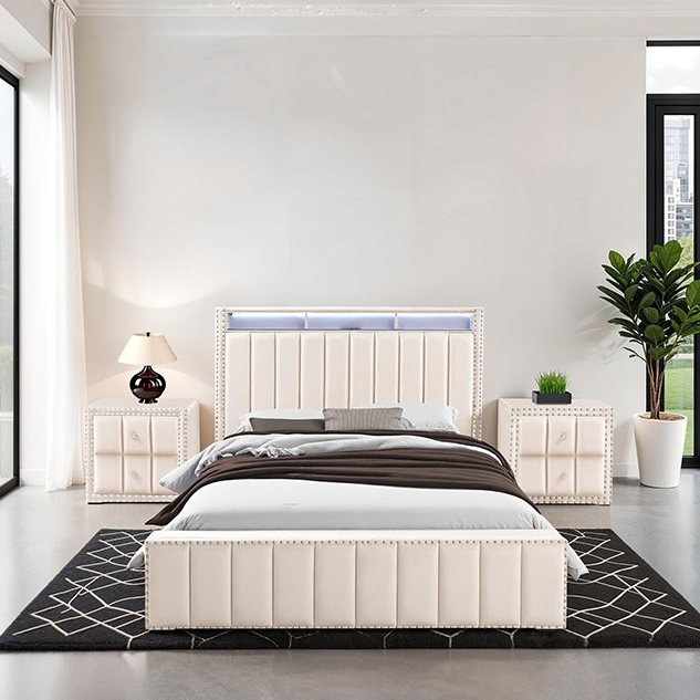 Farese Upholstered 3-Piece Queen Bedroom Set - Beige