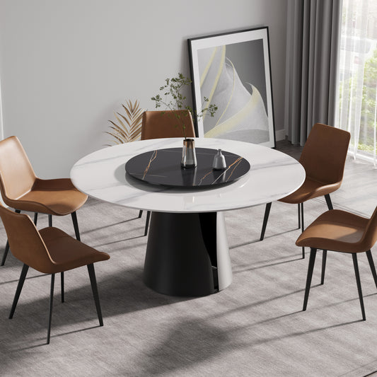 Caspian II 59" Round Modern Faux Marble Dining Table, Black & White