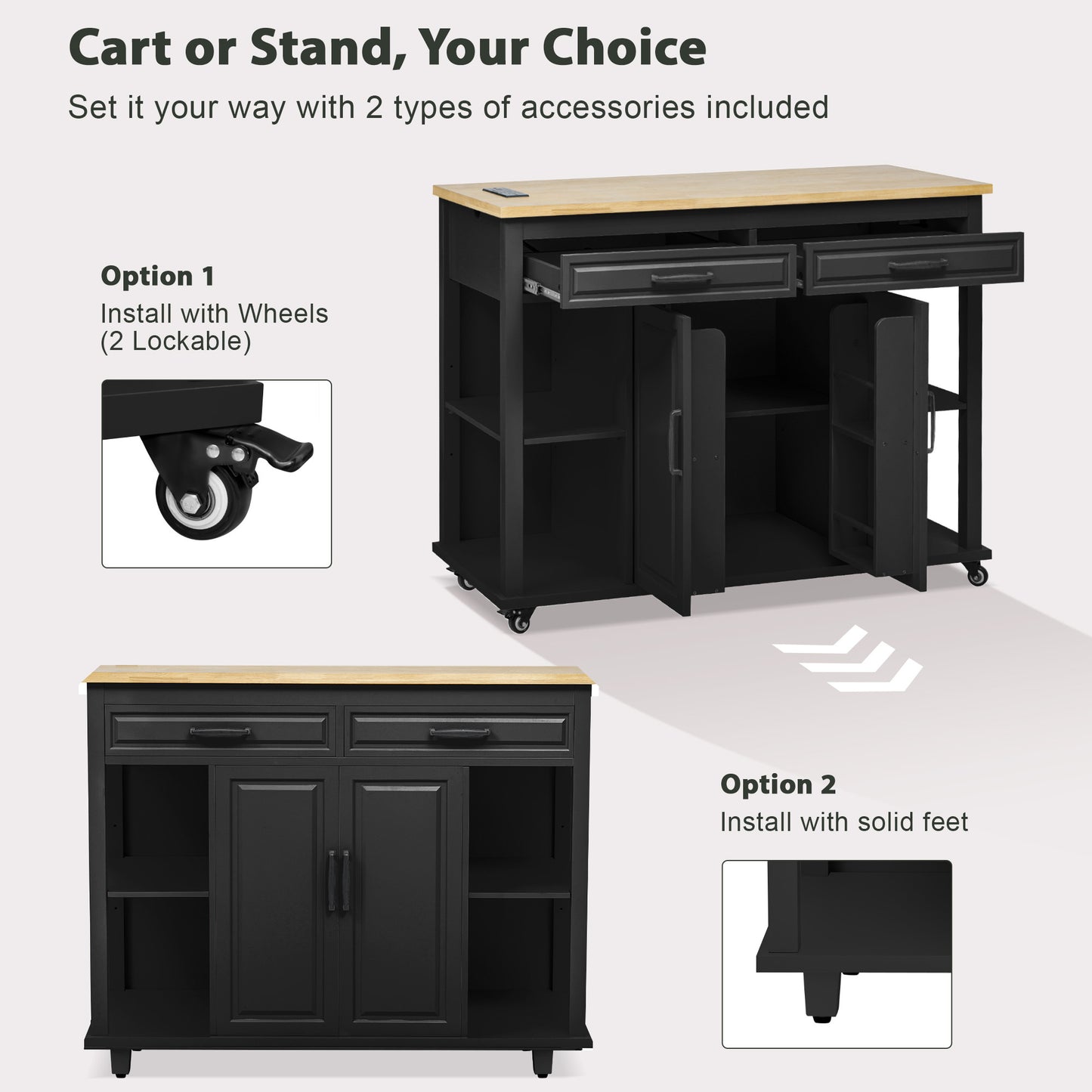 K&k 47" Kitchen Island with Extendable Dining Table - Black - detail view 4