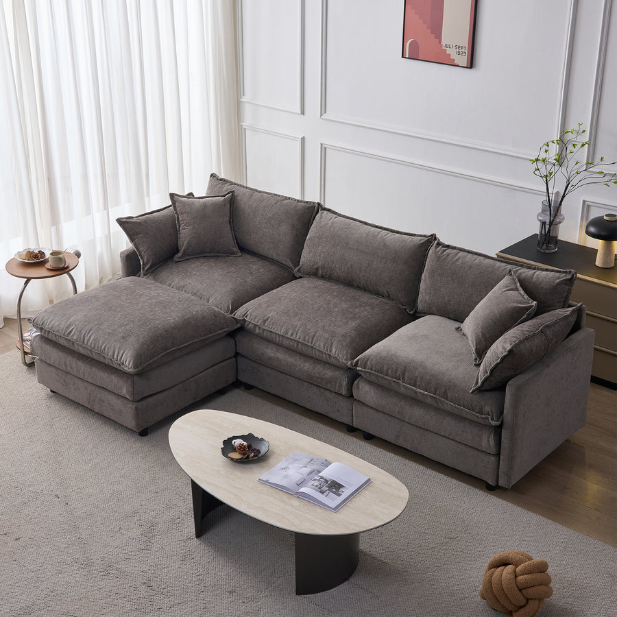 105' Modular Sectional Couch,Upholstered Soft Chenille Fabric Sofa,3 Seater with Ottoman L Shape Sofa Grey - primary color shot