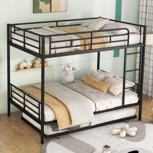 Full over Full Metal Bunk Bed with Trundle - Black - primary color shot