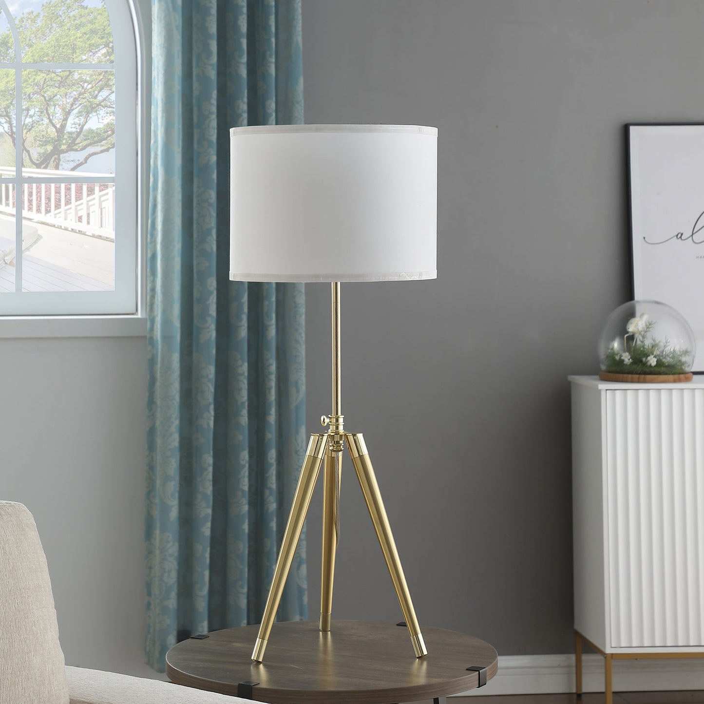Adjustable Height Brass/Shiny Gold Modern Tripod Table Lamp