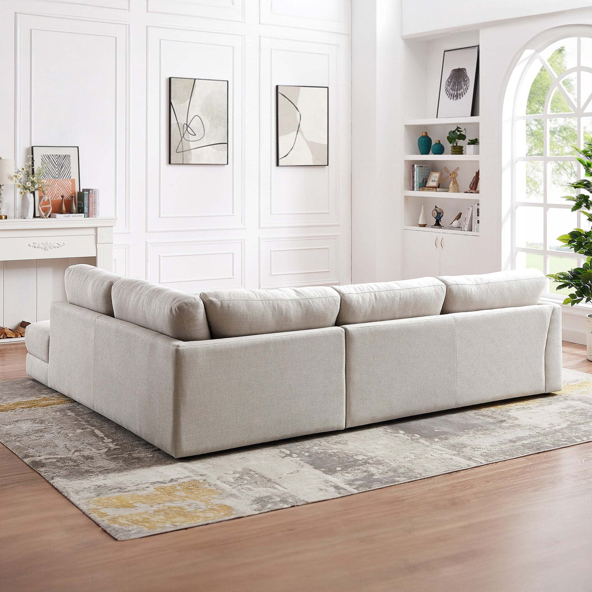 Glander Cozy Sectional Sofa Right Facing Linen Fabric Cream Mid-Century Modern Design - detail view 5
