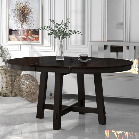 Gia Round Extendable Dining Table with 16' Leaf Wood - Espresso - detail view 2